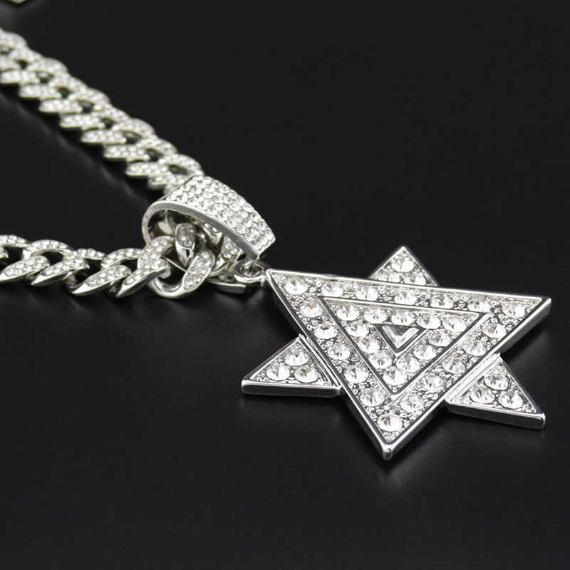 Hexagon Diamond Men's Necklace Star Hip Hop Pendant Druzy Jewelry Locket Chains For Necklaces