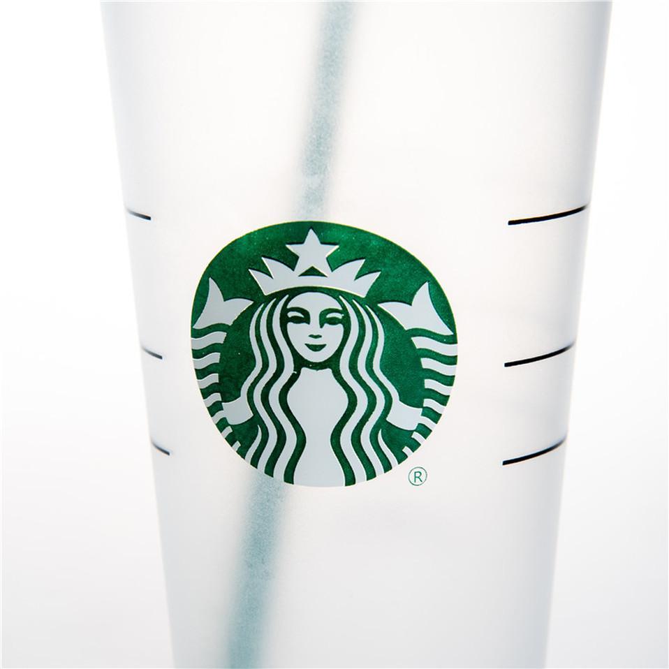 Tazze Starbucks 24 once 710 ml Bicchiere di plastica riutilizzabile Nero Bere fondo piatto Tazze a forma di pilastro Coperchio Cannuccia FY4448 0626204W