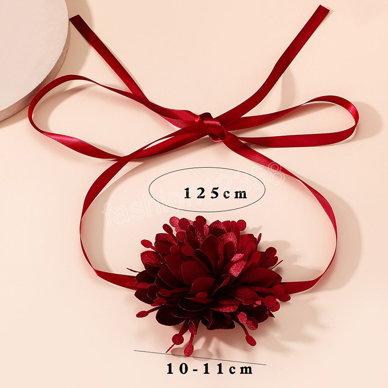 Grand collier ras du cou fleur en tissu moelleux pour femmes à la mode élégant large ruban longue corde chaîne collier sur le cou accessoires de mode