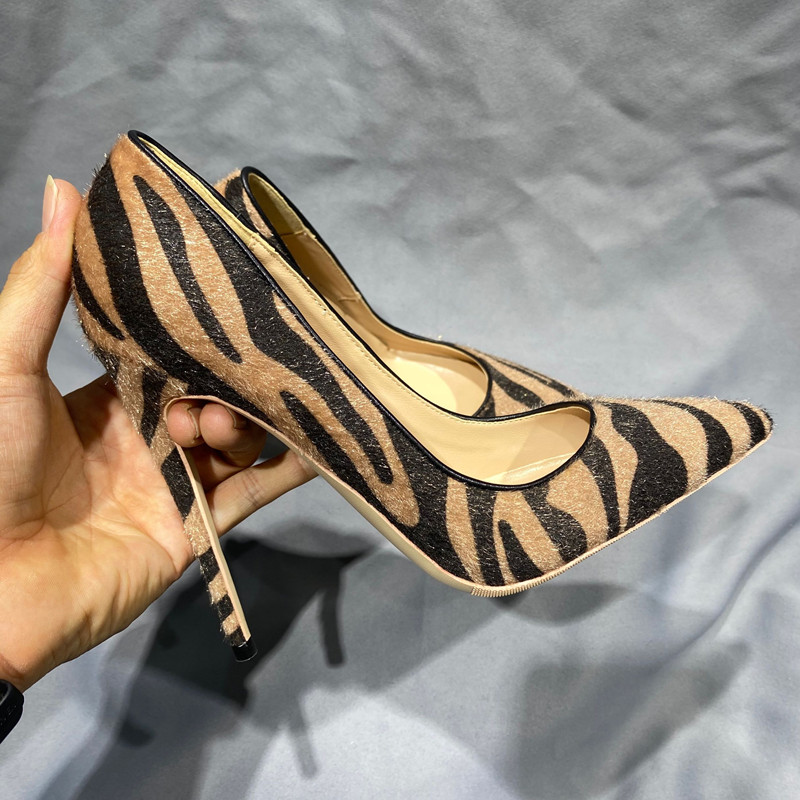 Horsehair Striped WomenS High Heels Old Thin High Heels Fashion Design Party Sexy Big Casual shoes Size 33-45