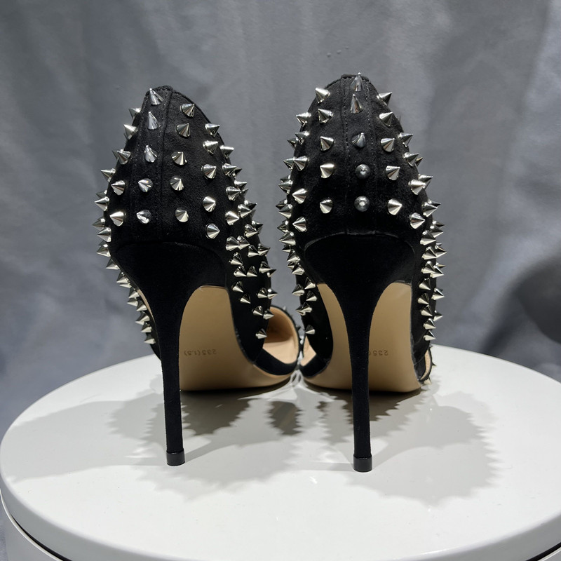 All Spike Rivets DOrsay & Two-Piece Women Pumps Pointy Toe Stiletto High Heels for Shoes Woman size 44 45