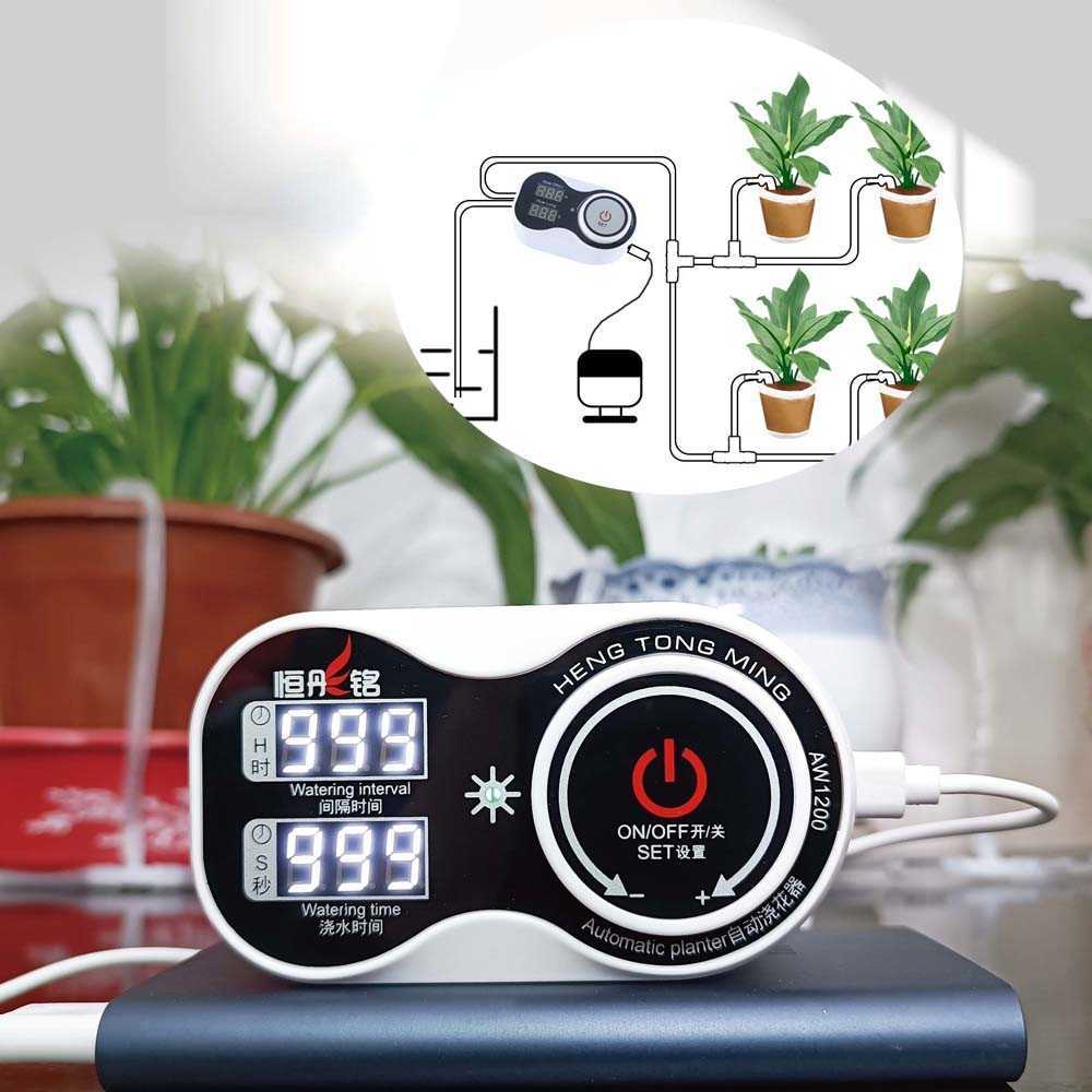 Självvattningssats Smart Watering Devis Drip System Automatisk Timer Garden Water Pump Controller för krukväxtblomma