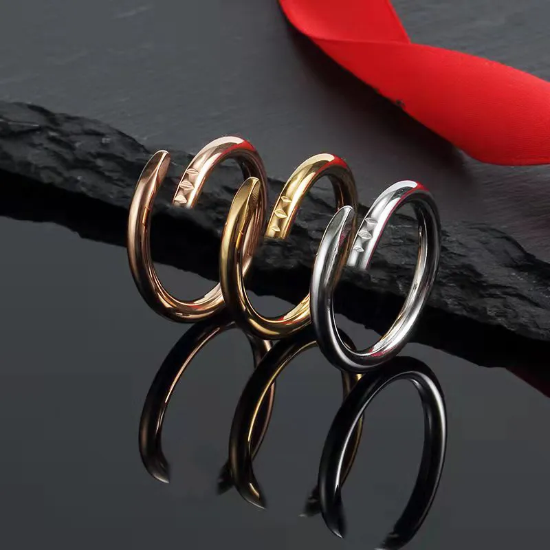 Дизайнерский ногтевой кольцо роскошные ювелирные изделия Midi Rings для женщин, мужчин, титановые стальные золотоизображенные модные аксессуары никогда не исчезают 218E