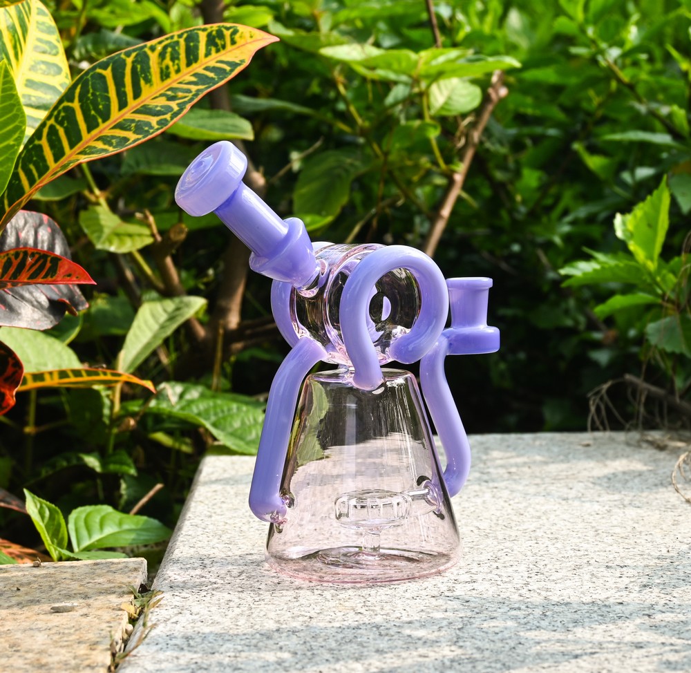 8 pouces narguilé recycleur bong en verre unique rose violet verre huile dab rig pipe à eau avec bol en verre accessoires pour fumer