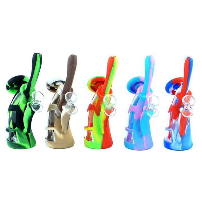 Colorful Handle Travel Style Smoking Silicone Hookah Bong Pipes Kit Portable Bubbler Herb Tobacco Glass Filter Spoon Bowl Waterpipe Cigarette Holder