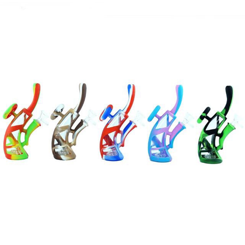 Colorful Handle Travel Style Smoking Silicone Hookah Bong Pipes Kit Portable Bubbler Herb Tobacco Glass Filter Spoon Bowl Waterpipe Cigarette Holder