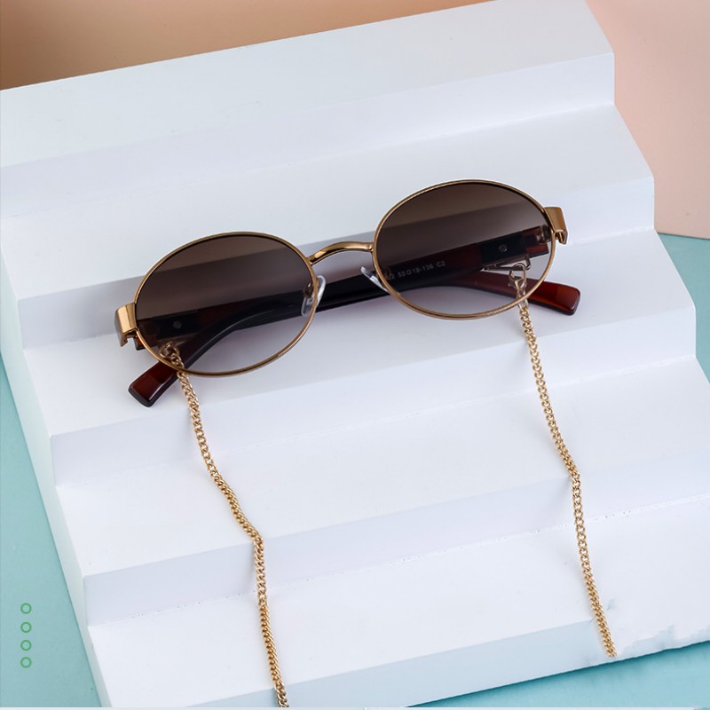 2023 Mode Reine Luxe Nouveau Style Vente Chaude Cinq Étoiles Louange Qualité Petit Visage En Alliage De Titane Cadre Femmes Lunettes De Soleil Classique Mode Chaîne Anti Goutte Style