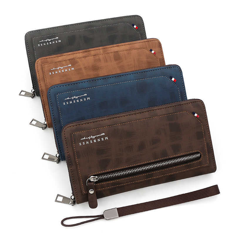 Luxury Brand Mini Wallet Korean Version Men's Long with Leather Zip-Fashionable and Casual Handbag Large Capacity Multi Card Mobile Phone Bag