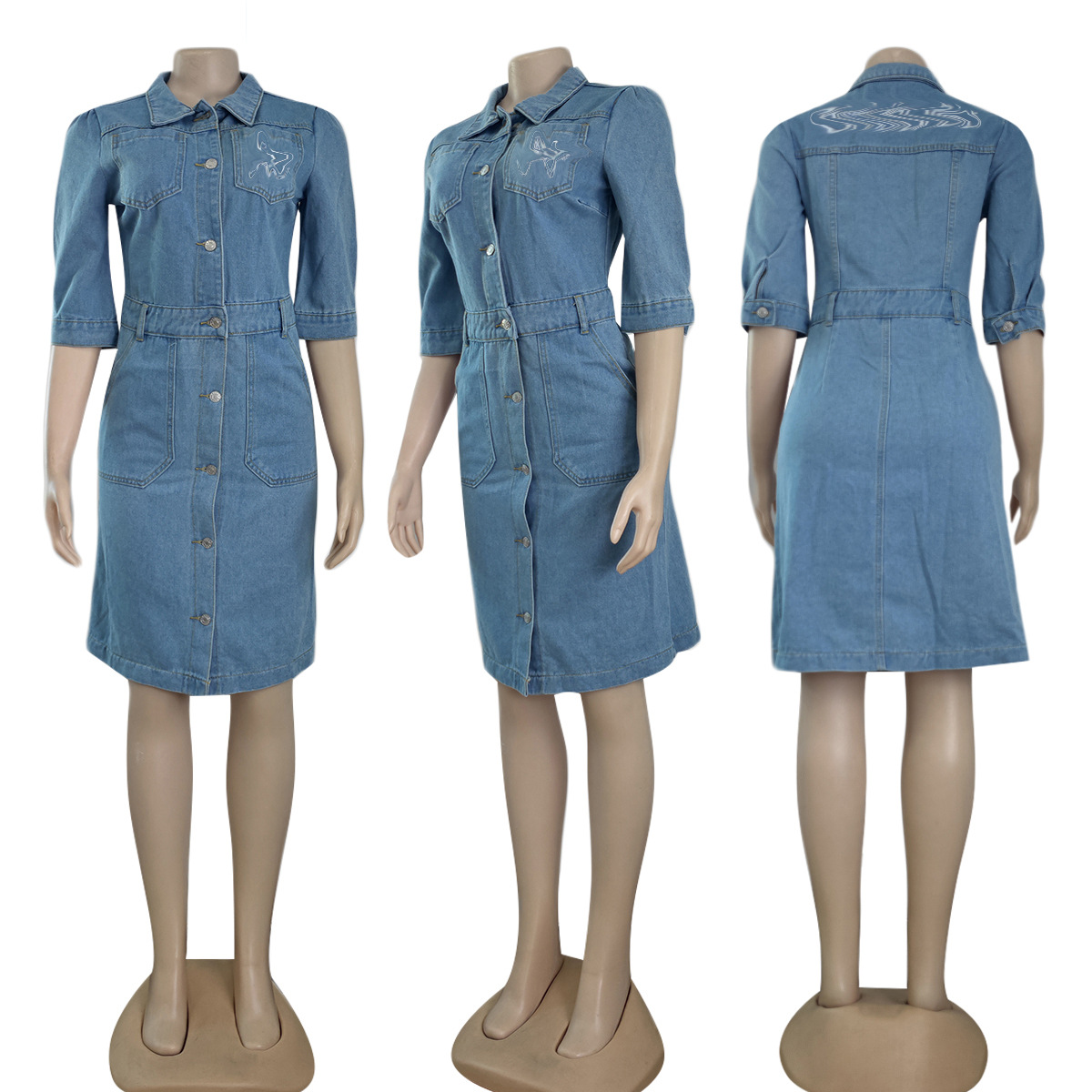 Kvinnors designerkläder Summerklänningar Kvinnor klär vintage tvättvatten denim skjorta kort ärm klänning högkvalitativ kvinnors kläder