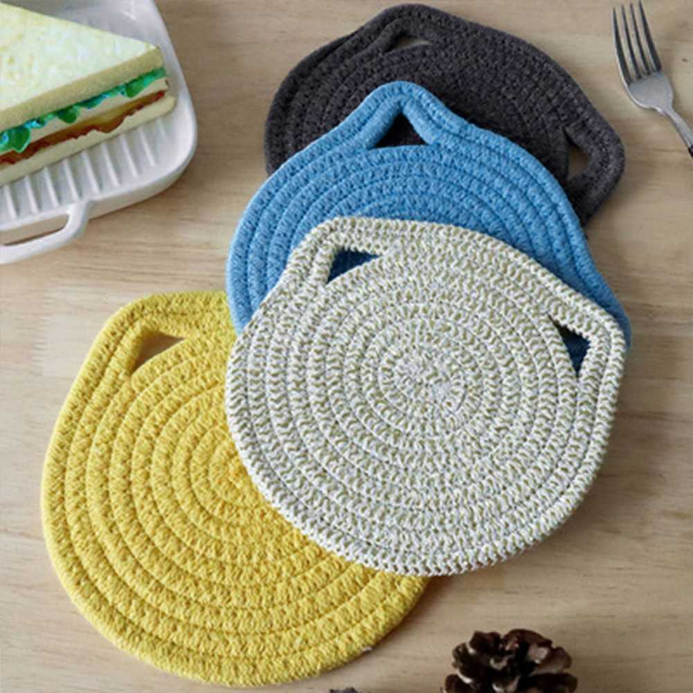 18cm Cartoon Cat Hanging Placemat Cotton Weave Table Plate Dish Mat Holder Insulation Pad Kitchen Home Decoration Modern