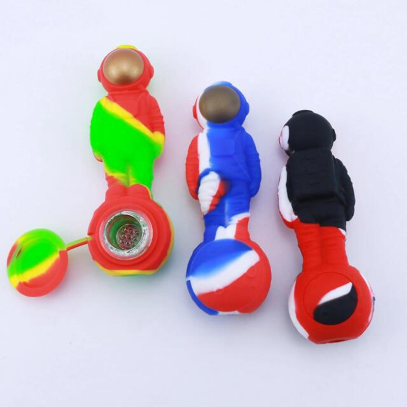 NEW Colorful Silicone Hand Pipes Lunar Astronaut Style Glass Singlehole Nineholes Filter Screen Replaceable Spoon Bowl Herb Tobacco Cigarette Holder Smoking