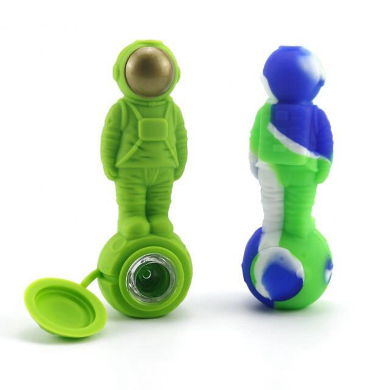 NEW Colorful Silicone Hand Pipes Lunar Astronaut Style Glass Singlehole Nineholes Filter Screen Replaceable Spoon Bowl Herb Tobacco Cigarette Holder Smoking