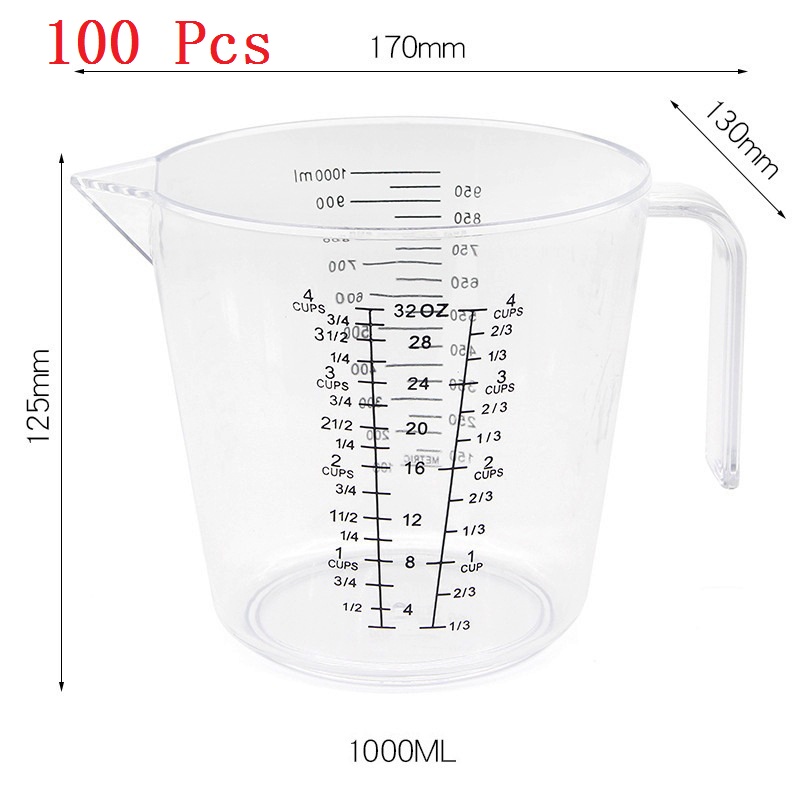 150/300/600/1000ml plastik ölçüm kabı şeffaf ölçek gösterisi şeffaf kupa dökme ağzı 4 boyutları ölçüm kabı ölçüm cihazı