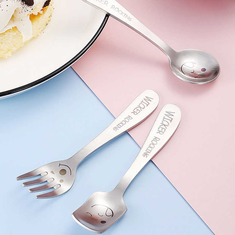 New Stainless Steel Coffee Spoon Smile Face Teaspoon Dessert Snack Ice Cream Scoops Fruit Salad Fork Dinnerware Kitchen Tableware