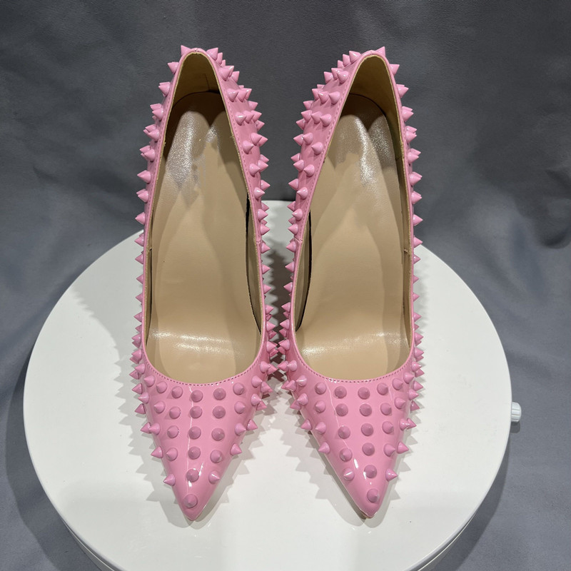 Meninas All Spikes Rebites Rosa Salto Alto Pontuado Salto Alto Italiano Festa Casamento Moda Sexy Bombas 33-45