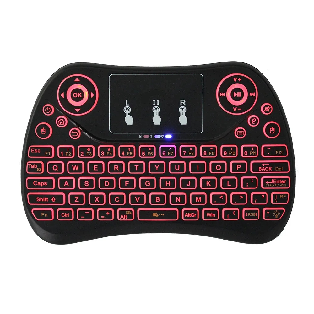 T2 Teclado Sem Fio 7 Cores Retroiluminado i8 2.4GHz Air Mouse Touchpad Handheld para Android TV BOX X96 MAX Mini PC