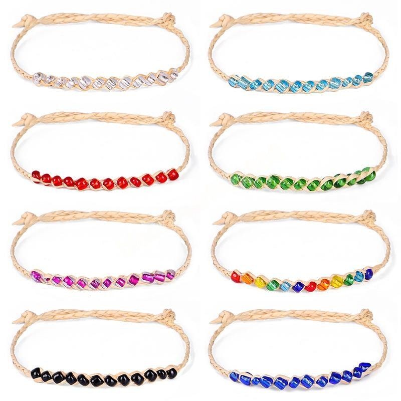 Bohemian Seed Beaded Bracelet for Women Men Braided Raffia Straw Rattan Woven Colorful Rice Bead Bracelets Bangles Jewelry