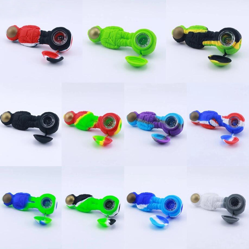 NEW Colorful Silicone Hand Pipes Lunar Astronaut Style Glass Singlehole Nineholes Filter Screen Replaceable Spoon Bowl Herb Tobacco Cigarette Holder Smoking