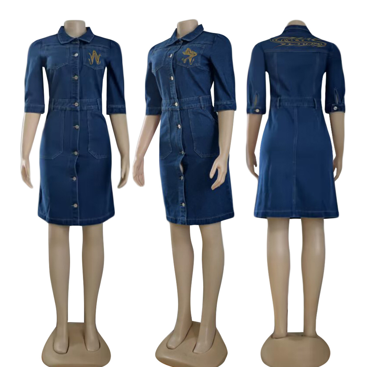 Abbigliamento firmato da donna Abiti estivi Abito da donna Camicia di jeans con lavaggio vintage Abito a maniche corte Abbigliamento da donna di alta qualità