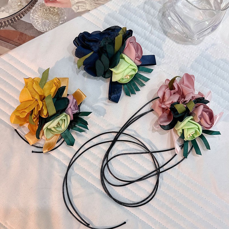 Colar gargantilha de flores de tecido grande e elegante para casamento moderno com cordões e correntes de colarinho acessórios joias no pescoço