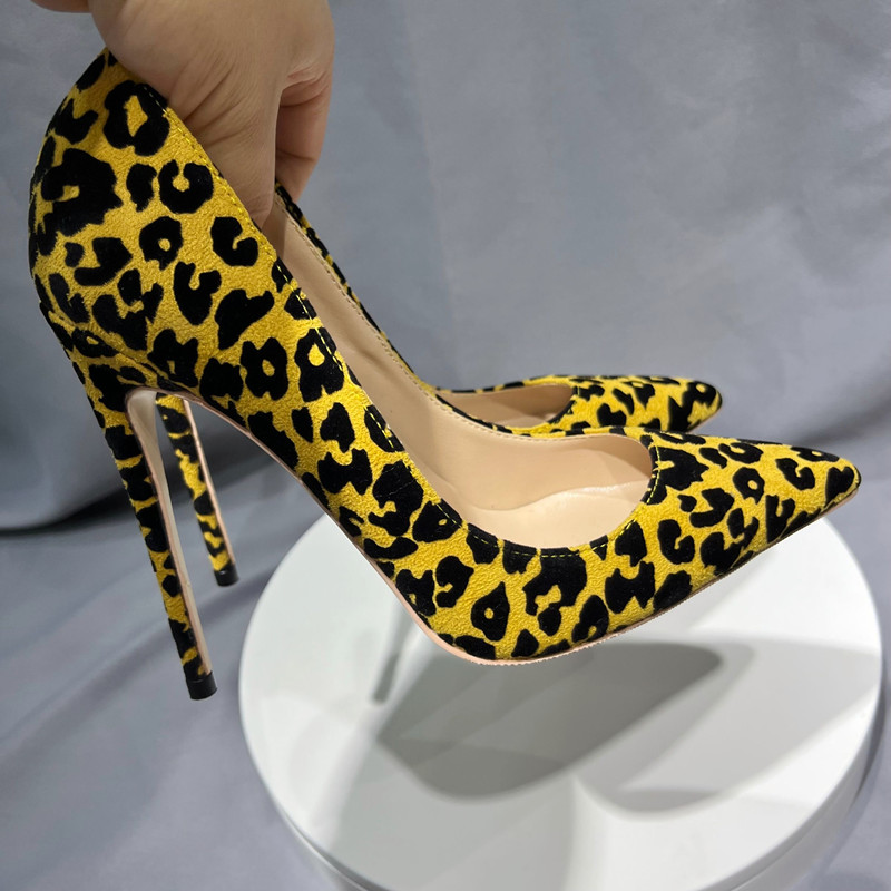 Horse hair 12Cm Super High Heel Women Pumps Sexy Leopard Print Party Night Club WomenS Shoes Narrow Top Large Size 33-45