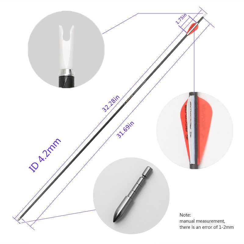 Bow Arrow Nowy czysty strzałka węglowa ID 4,2 mm kręgosłup 250-1800 łucznictwo Recurve Bow Bownting Shootinghkd230626