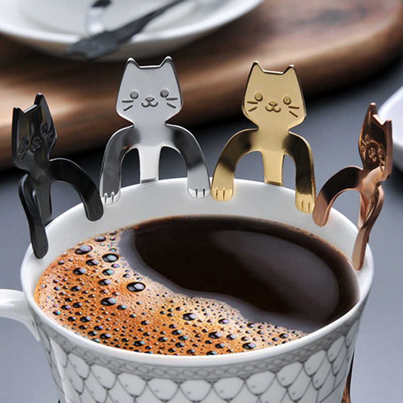 2024 4/かわいい猫コーヒースプーンステンレス鋼ティープーンテーブルウェアデザートスナックスクープミルクアイスクリームスプーンキッチン食器