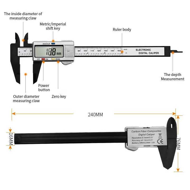 Elektroniczny cyfrowy zacisk z włókna węglowego Wiernik Zalałem Pachege Pachometr Cyfrowy Mikrometr MISTROMIROMY 0-150 mm