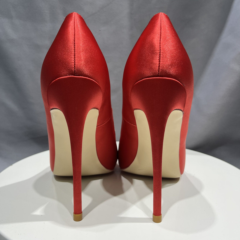 Rouge soie cristal boucles femmes pompes extrême haut talon bout pointu sans lacet pompes élégantes dames chaussures de fête