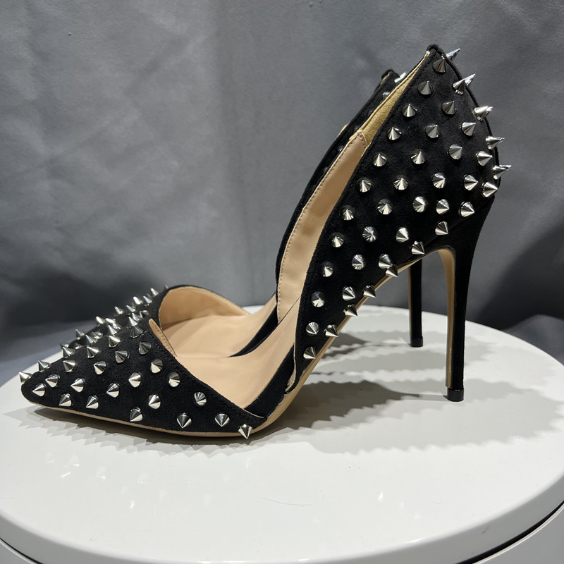 All Spike Rivets DOrsay & Two-Piece Women Pumps Pointy Toe Stiletto High Heels for Shoes Woman size 44 45