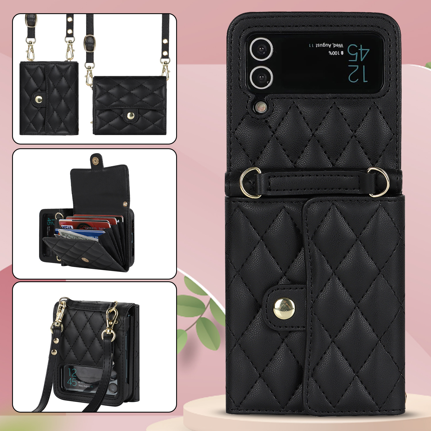 Z Flip4 Messenger Folding Phone Case for Samsung Flip3 Small Fragrance Organ Card Holder Phone Case