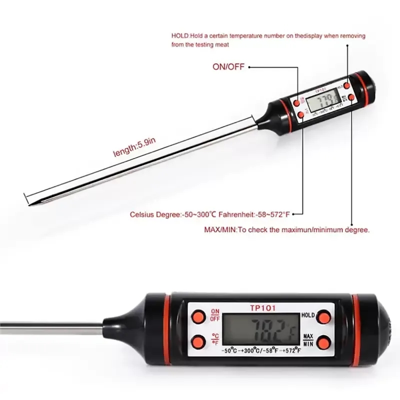 Stainless Steel BBQ Meat Thermometer Kitchen Digital Cooking Food Probe Hangable Electronic Barbecue Household Temperature Detector Tool