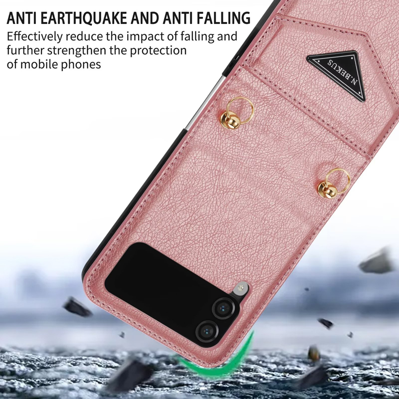 جراب واقٍ للهاتف من الجلد قابل للطي قابل للطي ، جراب هاتف مفتوح لأعلى ولأسفل مع Baldric لهاتف Samsung Z-Flip4 Flip3 Flip 5