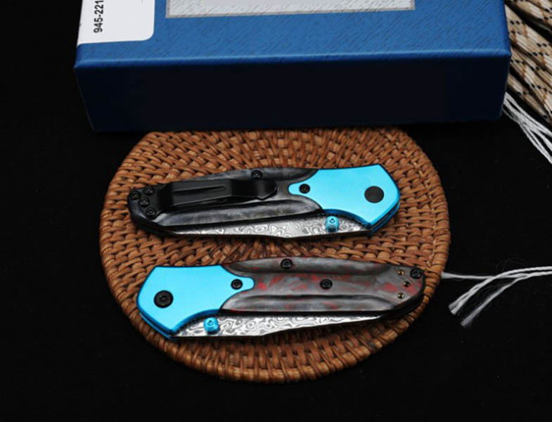 Nieuwe US Style Mini BM 945 Zakmes Damascus Blade Aluminium en koolstofvezel handgrepen 535 485 940 781 3400 9000 9400 945-221 EDC Tool Zelfverdediging jacht Zakmessen