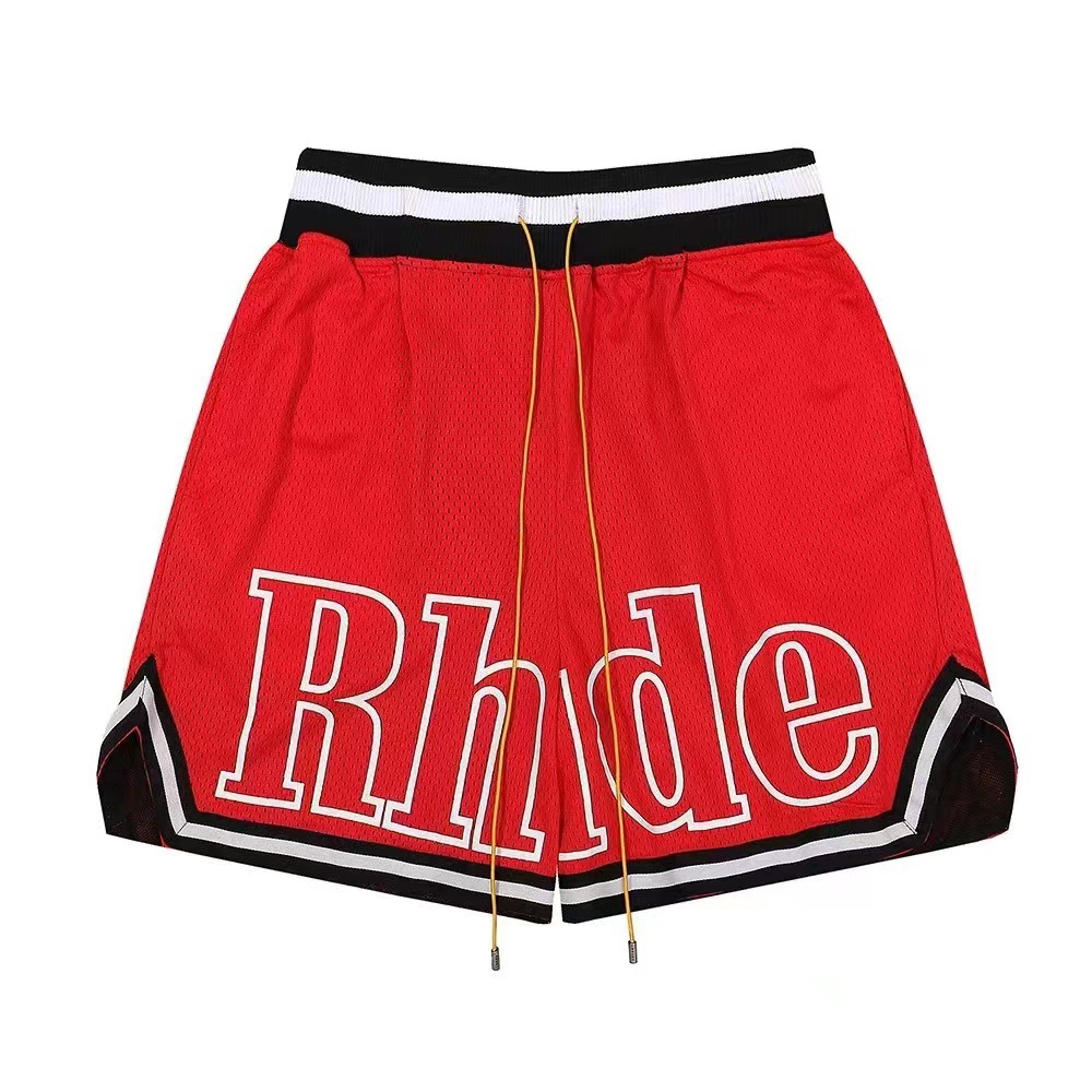 디자이너 Rhude Shorts Mens 메시 짧은 여름 패션 해변 탄성 밴드 바지 남자 고품질 거리 착용 빨간색 블루 블랙 보라색 바지