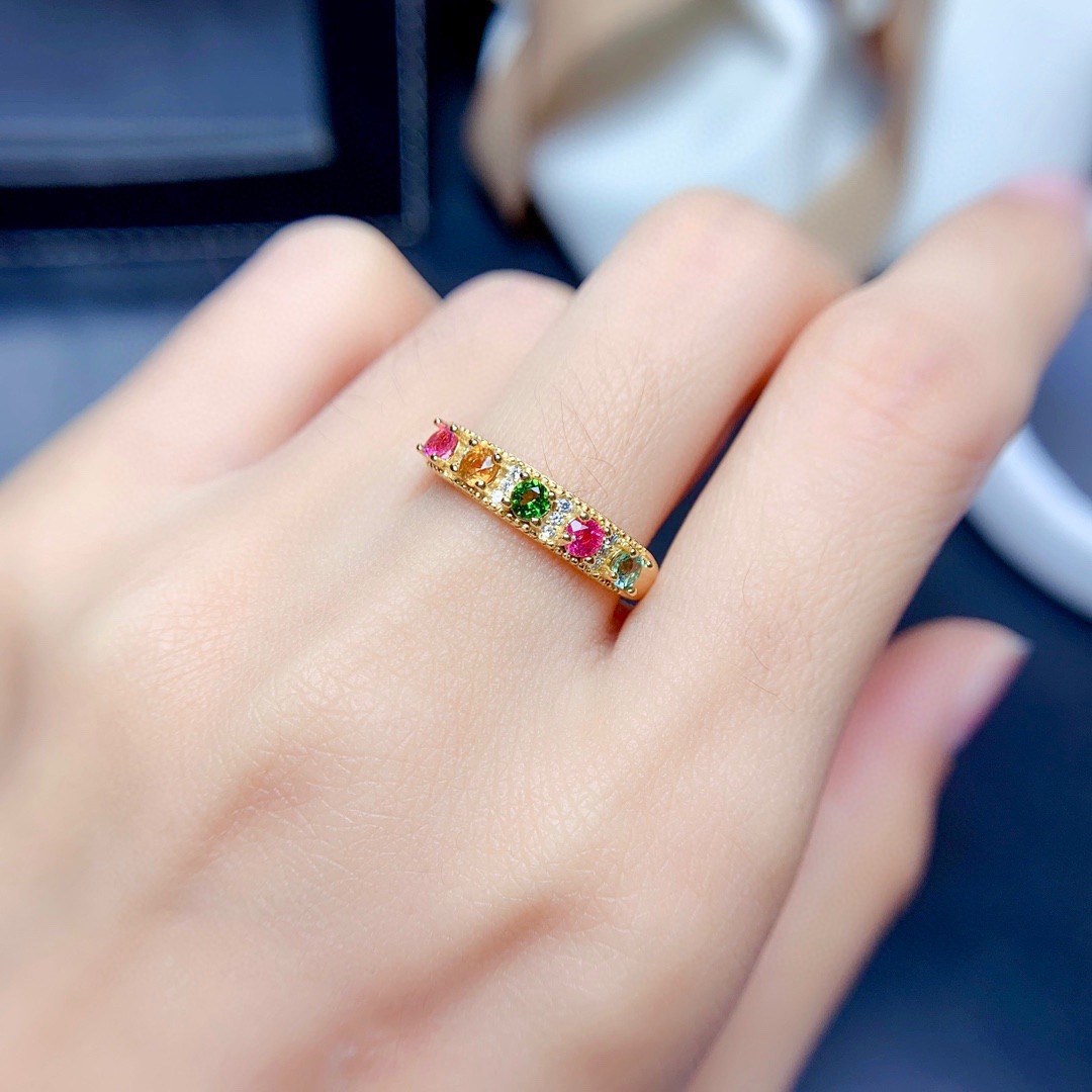女性の結婚指輪模倣カラフルなトルマリンキャンディージルコンダイヤモンド18kゴールドメッキリングパーティージュエリーバースデープレゼント