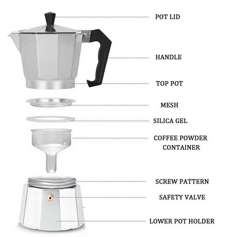 2024 Stainless Steel Octagonal Moka Pot Octagonal Pot Coffee Maker Coffeeware Caking Coffee Kitchen Tools Stovetop Coffee Maker