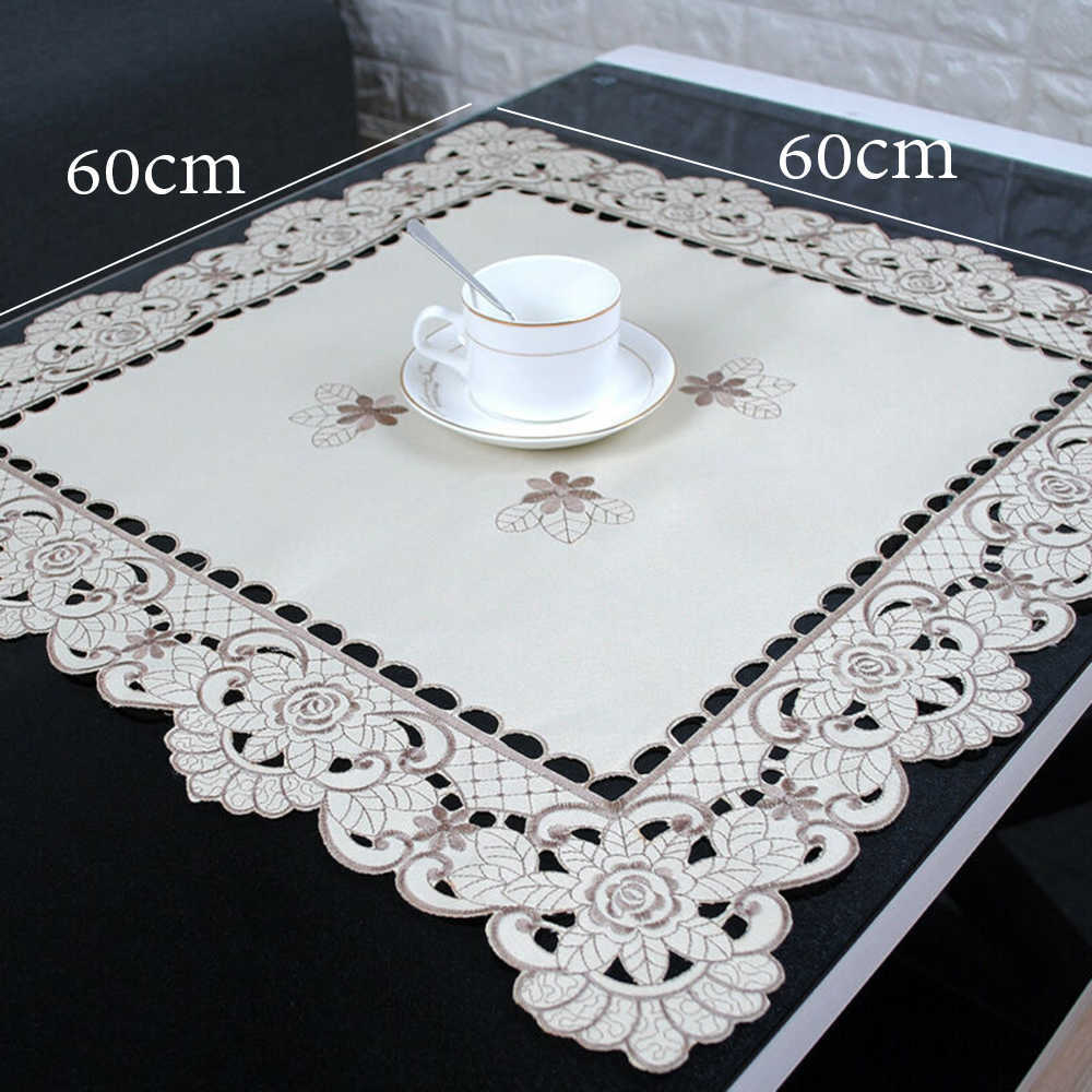 White Embroidered Lace Table Cloth Floral Tablecloth Wedding Party Satin Fabric French Country Themed Home Decoration