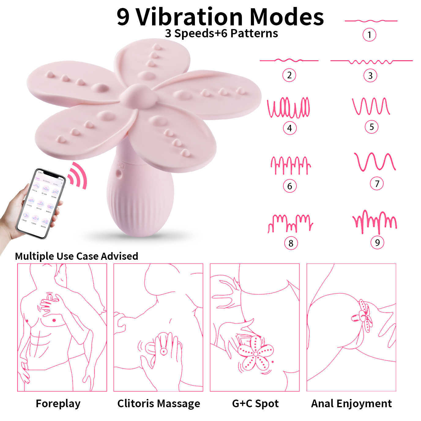 Vibrators New App Control Bendable Flower Vibrator Clitoral Stimulator Female Masturbator Product Soft Silicone Sex Toys Gift for Women 230626