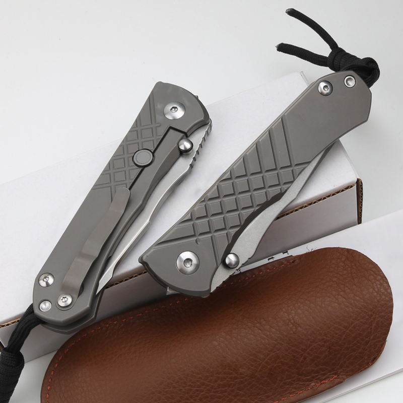 New Arrival CK627 Folding Knife S35VN Stone Wash Drop/Tanto Point Blade TC4 Titanium Alloy Handle Outdoor EDC Pocket Knives with Leather Sheath