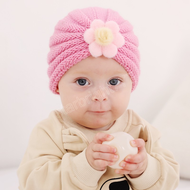 Höst och vinter mjuk varma stickar ull kepsar söta handgjorda blommor spädbarn hattar baby huvudbonader födelsedagspresenter fotografering rekvisita