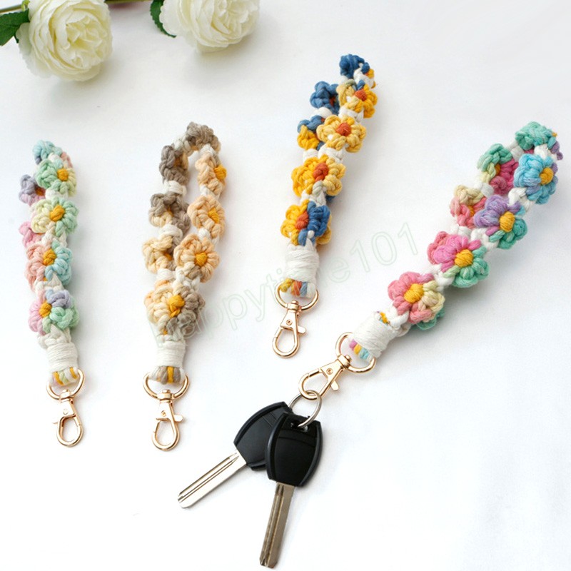 Fleur colorée petite marguerite porte-clés tissé à la main fleurs colorées chaîne dragonne bricolage téléphone portable sac clés pendentif accessoires