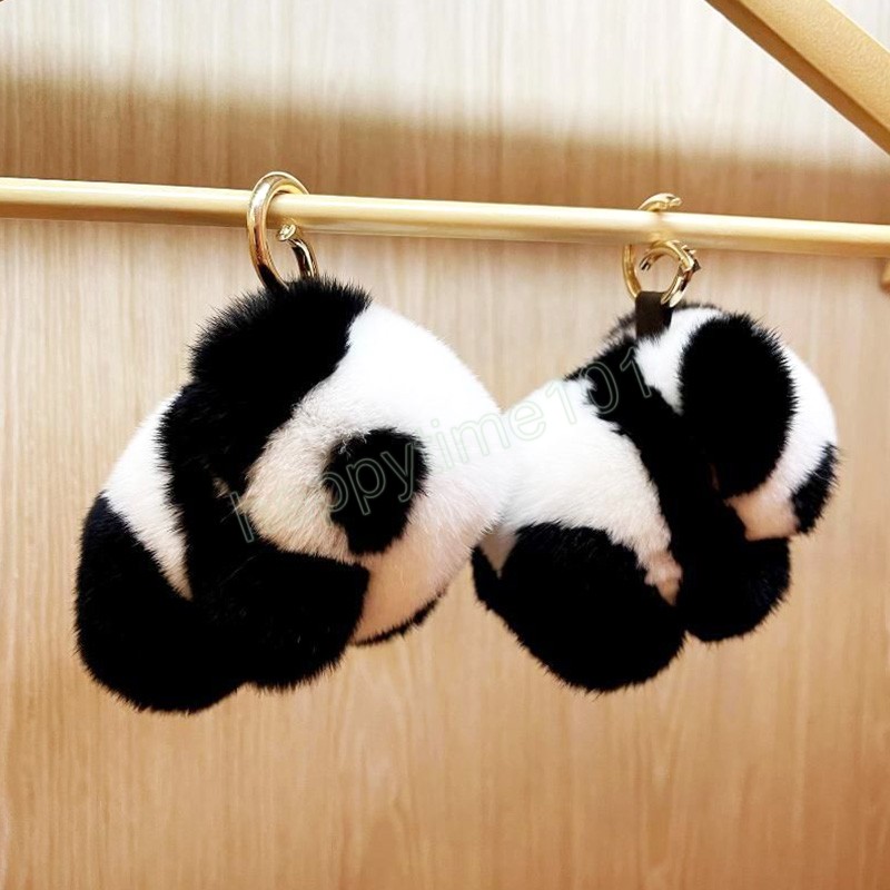 Härlig päls panda hänge nyckelring faux pälsnyckelringar innehavare dekoration väskor purtes nycklar hängsmycken ornament söta festgåvor