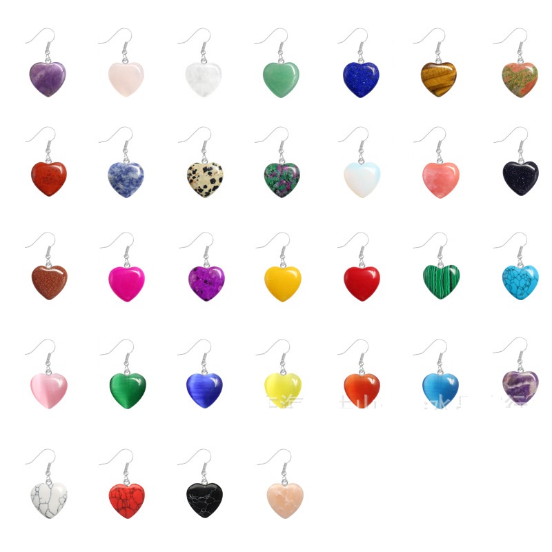 Abalorios de piedra natural Reiki, pendientes de oro, colgante de corazón, ágata roja, cuarzo rosa, pendientes de cristal púrpura para mujer, joyería