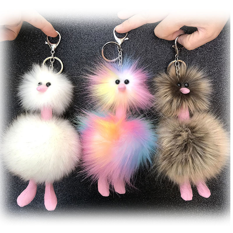 Nouveau porte-clés boule de poils multicolore en peluche autruche décoration suspendue en forme d'animal en peluche sac à dos porte-clés accessoires Y23158