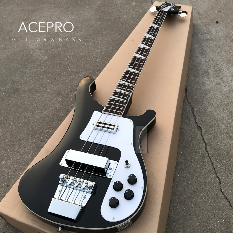 4 String Black Color Electric Bass Guitar White Pickguard Chrome Hardware 22 Frets Rosewood Fretboard High Quality 