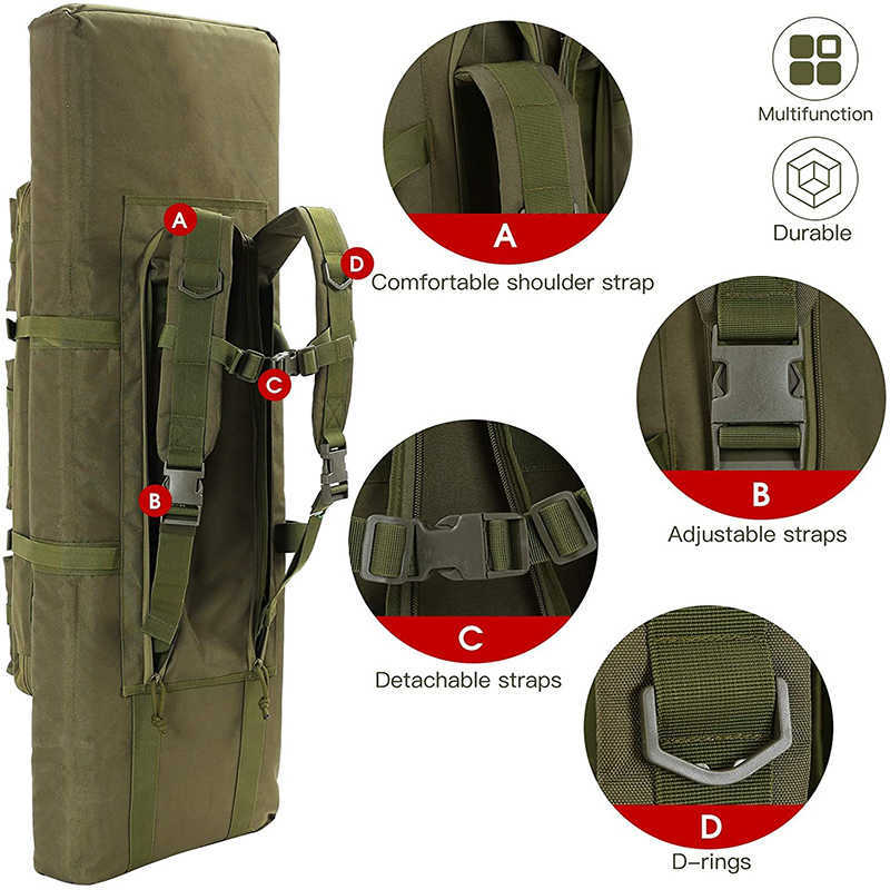 Многофункциональные сумки 90 см Спорт на открытом воздухе Тактический EDC Военный Molle Airsoft Rifle Двойной длинный рюкзак для пистолета Походный полевой лагерь Охотничья сумка для храненияHKD230627