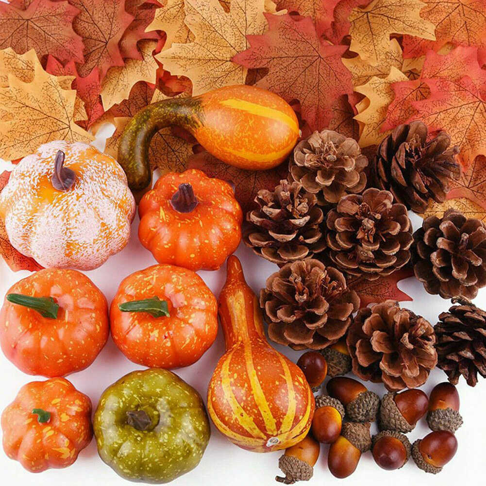 Artificial Foam Pumpkin Autumn Simulation Props Vegetable Pine Cones Silk Maple Leaves Happy Halloween Party Home Decor