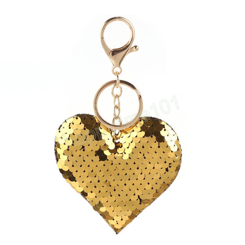 Shiny Sequins Keychain Cute Heart-shaped Key Rings Holder Purses Bags Cars Keys Pendants Accessories Party Gifts For Women Girls