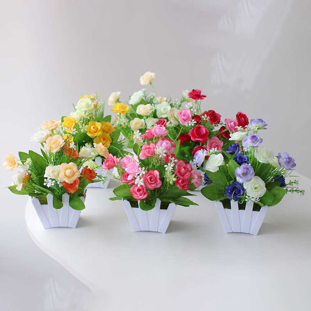 Mini Künstliche Blumen Pflanzen Bonsai Gefälschte Blumen Topf Ornamente Hause Esstisch Hochzeit Topf Dekor Rose Zaun Blumen Set